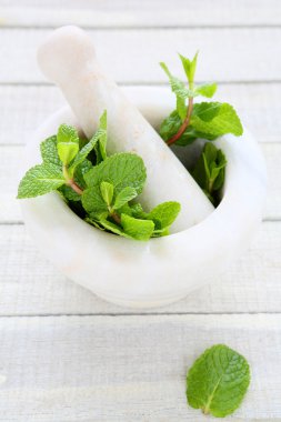 beyaz mermer havan, gıda tatlı nane