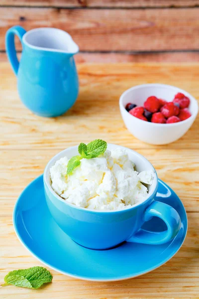 Cottage cheese and berries in a bowl — Stock Photo, Image