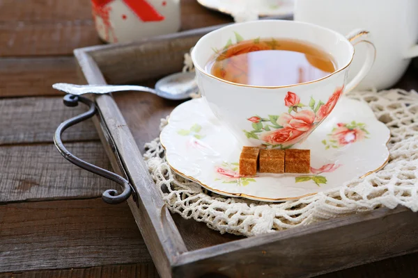 Cup of tea on a tray — Stock Photo, Image