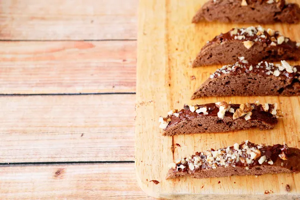 Walnut biscotti cookies with chocolate — Stock Photo, Image