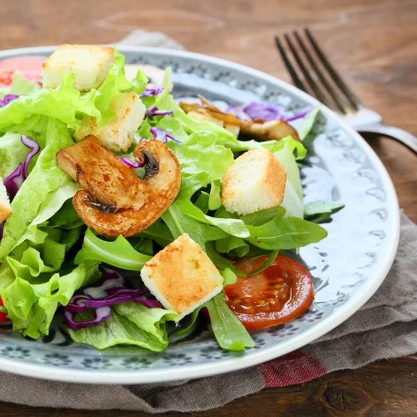 Salade met groenten en broodkapjes — Stockfoto