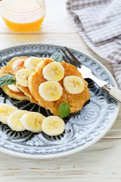 Banana pancakes on the plate — Stock Photo, Image