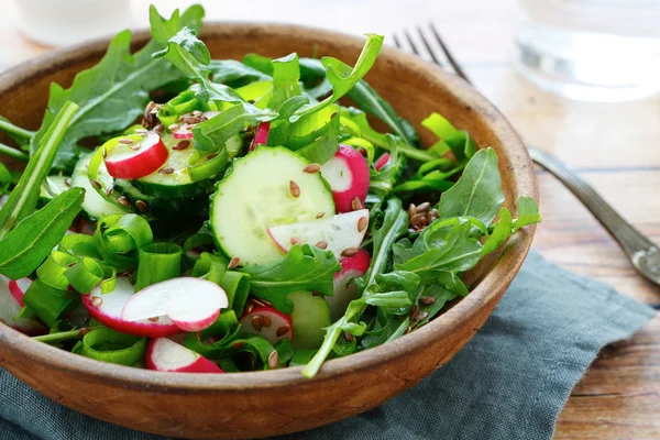 Pepinos e rabanetes em uma salada — Fotografia de Stock