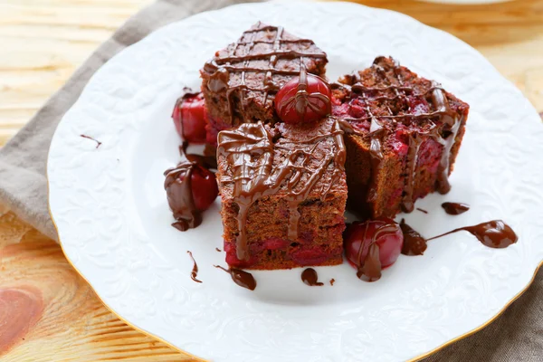 Chocolate brownies with cherries — Stock Photo, Image