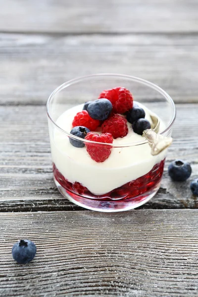 Panna cotta with raspberry syrup — Stock Photo, Image