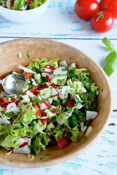 Salada de legumes de verão em uma tigela grande — Fotografia de Stock