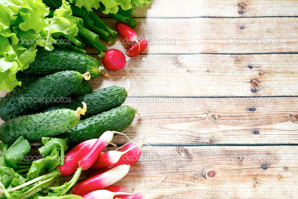 fresh vegetables - radishes, cucumbers, onions