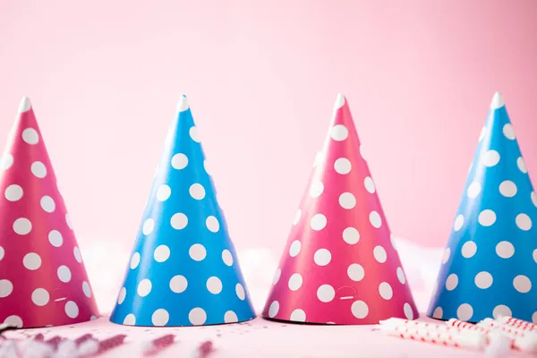 Pink Happy Birthday Paper Polka Dots Hat Background — Stock Photo, Image