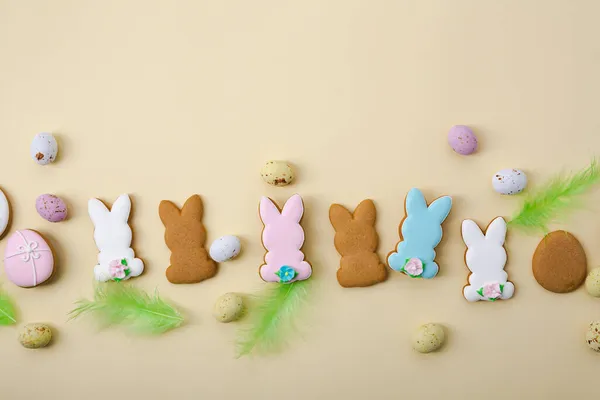 Easter Bunny Sey Cookies Icing Copy Space — Stock Photo, Image