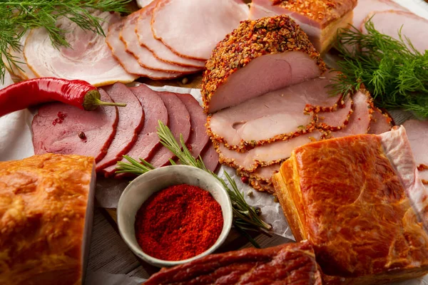 Close Sliced Various Meat Ham Food — Stock Photo, Image