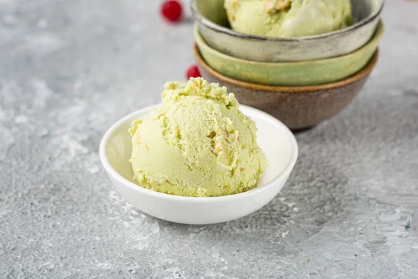 Close Two Scoop Pistachio Ice Cream Bowl — стоковое фото