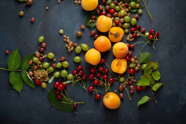 Summer Fruits Food Background Copy Space Berry Top View — Stock fotografie