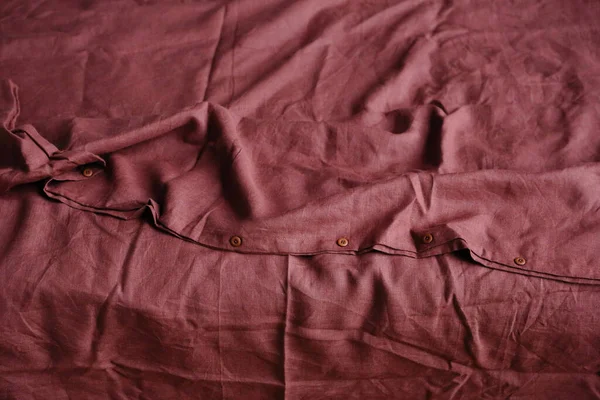 褐色亚麻布床上用品近身 — 图库照片