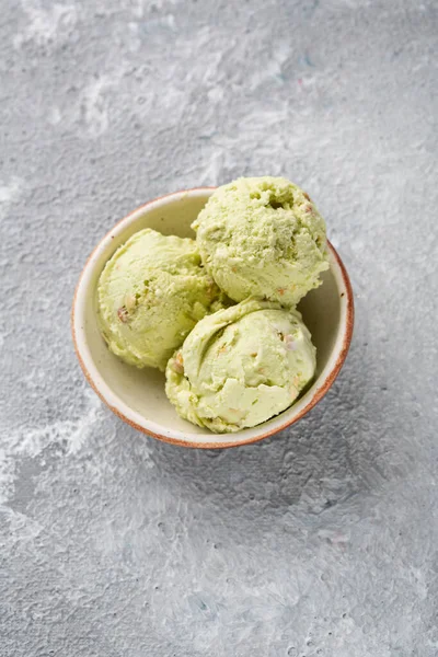 Three Scoops Pistachio Ice Cream Light Surface — стоковое фото
