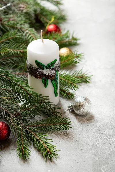 圣诞假期装饰用白色蜡烛照搬空间概念 — 图库照片