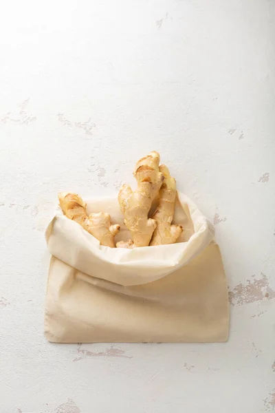 Top View Ginger Root Cotton Bag — 스톡 사진