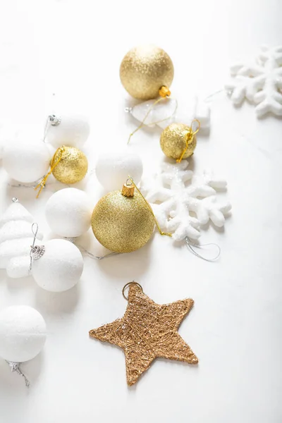 Composition White Golden Christmas Decorations —  Fotos de Stock
