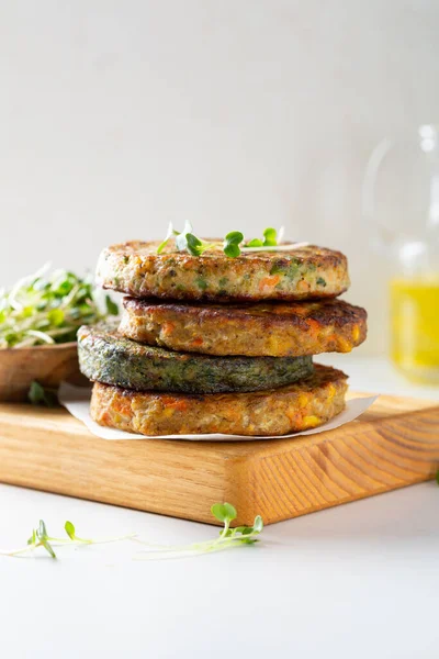 Close Vegan Patties Chickpea Vegetables Stack Food Light Background — Stock Photo, Image