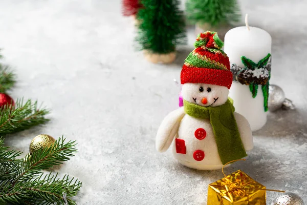 Christmas Card Concept Candle Snowman Holiday Background — Stockfoto