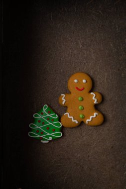 Top view of Christmas gingerbread cookies 
