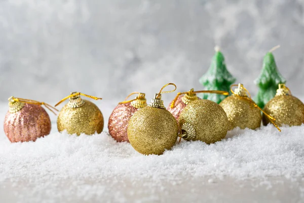 Christmas Tree Candles Decorations Snow Fholiday Concept — Fotografia de Stock