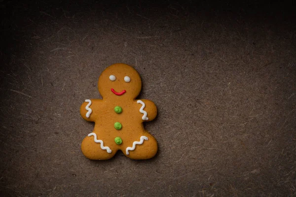 Top View Christmas Gingerbread Man Cookies Dark Surface — Stock fotografie