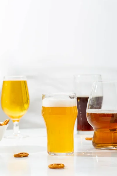 Several Glass Beer Brown Light Light Surface Refreshment Cold Beverages — Foto Stock