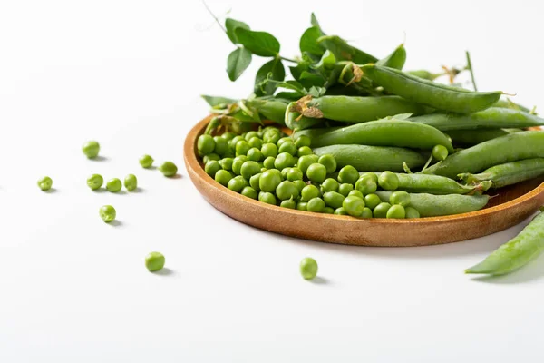 Close Plate Green Peas Pods Beans — Foto Stock