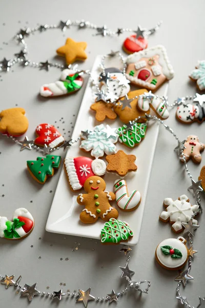 Noël Vacances Concept Biscuits Pain Épice Avec Glaçage — Photo