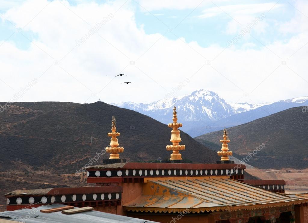 Roof of Songzanlin Monastery in Zhongdian (Shangri-La), Yunnan,