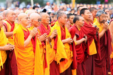 LEH, INDIA - AUGUST 5, 2012: Unidentified buddhist monks and lam clipart