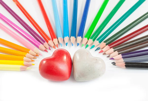 Two hearts with coloured pencil — Stock Photo, Image