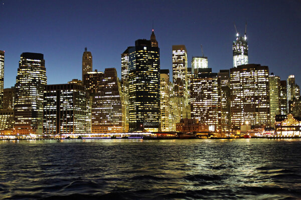 The New York City skyline from upper Manhattan by night