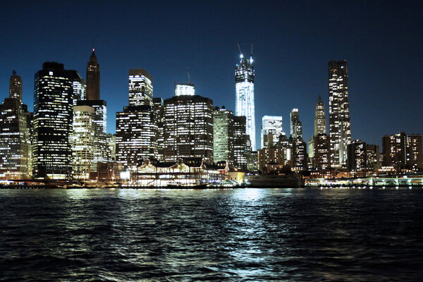 The New York City skyline from upper Manhattan by night