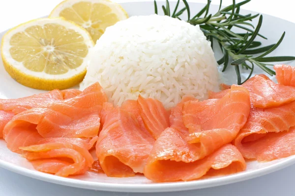 Lachs mit Reis — Stockfoto