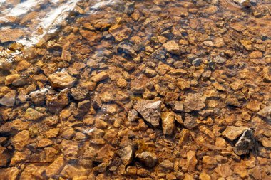 Taşlar suyun altında. Nehir taşı tabanı.