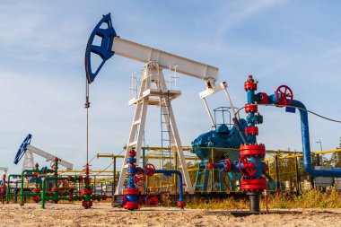 Sibirya 'nın tarlalarında yağ pompalama koltuğu. Rusya 'da petrol ve doğalgaz endüstrisi.