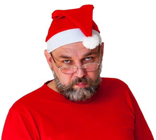 Unusual Santa Claus Isolated White Serious Santa Claus Looking Middle — Stock Photo, Image