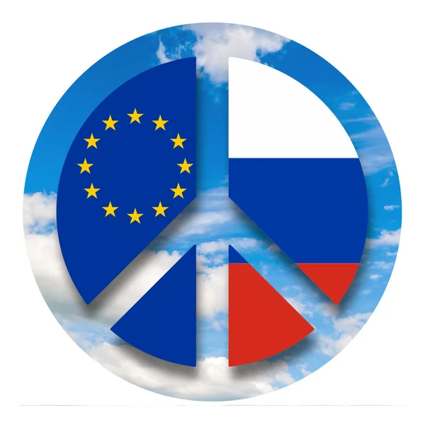Vlajky Evropské Unie Ruska Uvnitř Mírového Znamení Znamení Míru Izolované — Stock fotografie