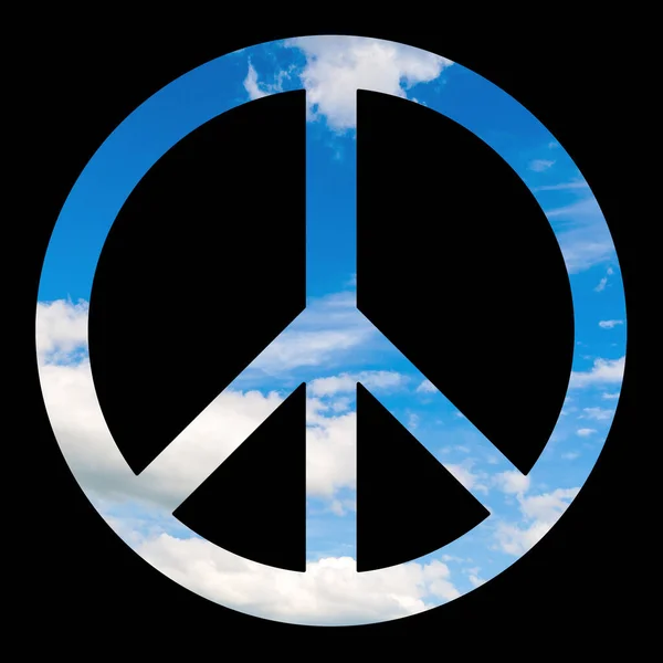 Huzurlu Mavi Gökyüzünden Barış Işareti Siyah Arkaplanda Barış Işareti Izole — Stok fotoğraf