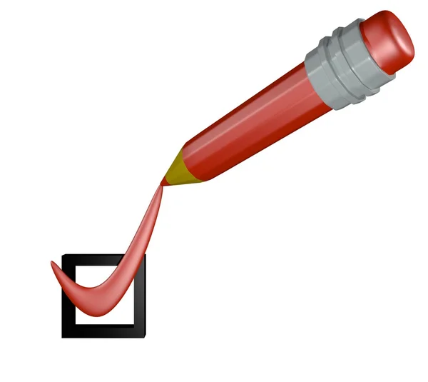 Červené pero tužka, zaškrtávací políčko — Stock fotografie