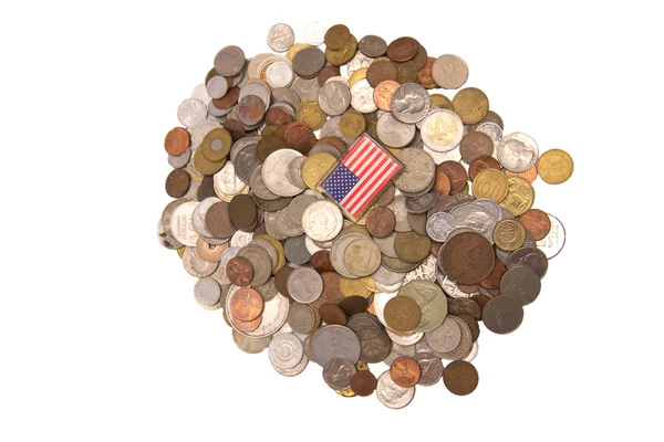 American flag on a pile of coins — Stock Photo, Image