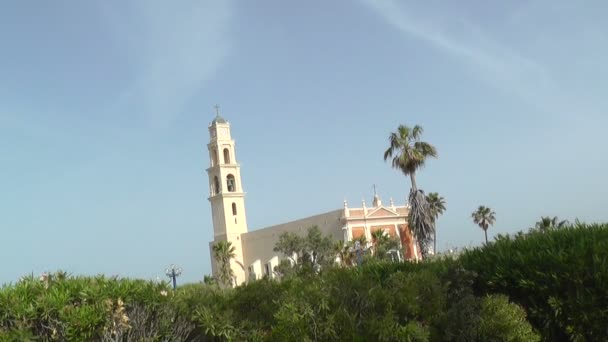 St Peterskyrkan i den gamla staden jaffa — Stockvideo