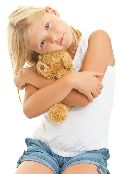 Jeune fille avec ours en peluche — Photo