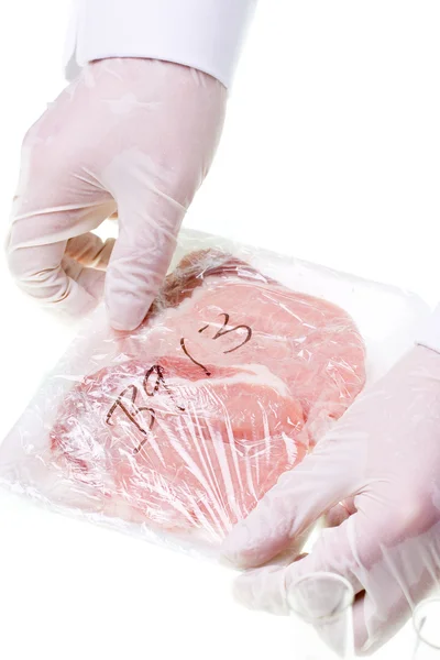 Food control specialist with meat specimen — Stock Photo, Image