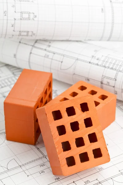 Ladrillos en plan de construcción — Foto de Stock