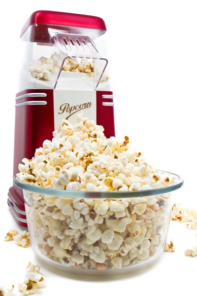 Popcorn maker och popcorn — Stockfoto