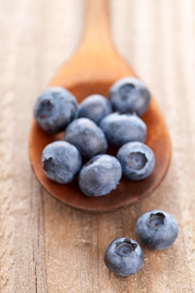 Blueberries in wooden scoop — Stock Photo, Image