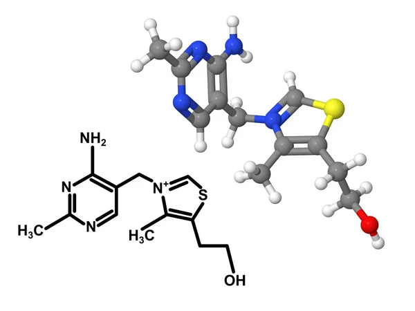 Vitamine b1 molecuul met chemische formule — Stockfoto