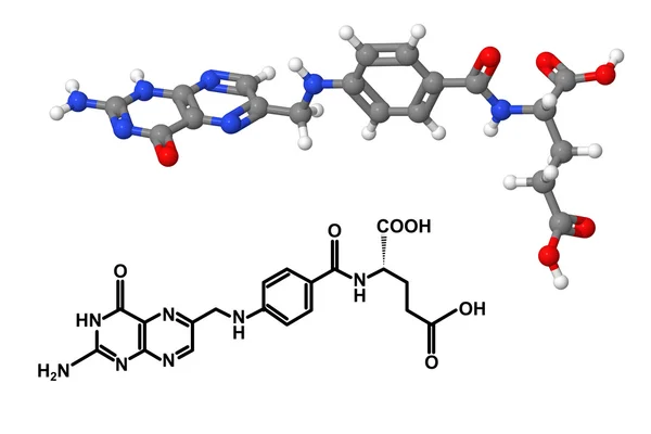 Vitamín b9 molekula s chemickým vzorcem — Stock fotografie